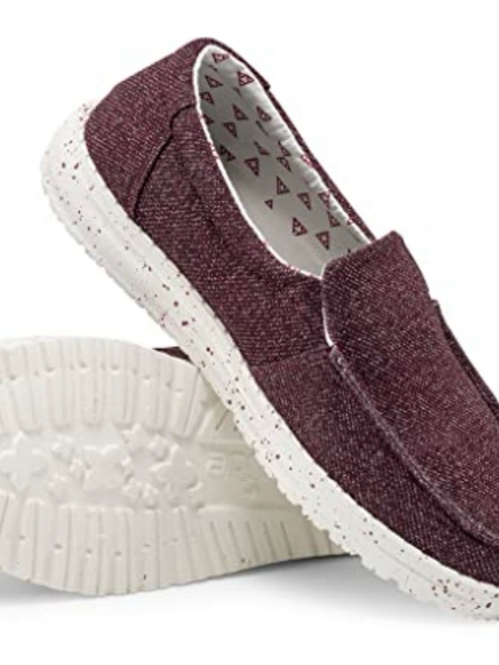 Hey Dude Misty Slip-On Loafers in Maroon with White Speckled Sole Size 7